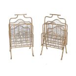 A pair of brass and wirework magazine racks , first half 20th century, each 73cm high