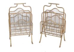 A pair of brass and wirework magazine racks , first half 20th century, each 73cm high