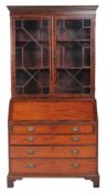 A mahogany bureau bookcase, incorporating associated George III and later elements, the astragal