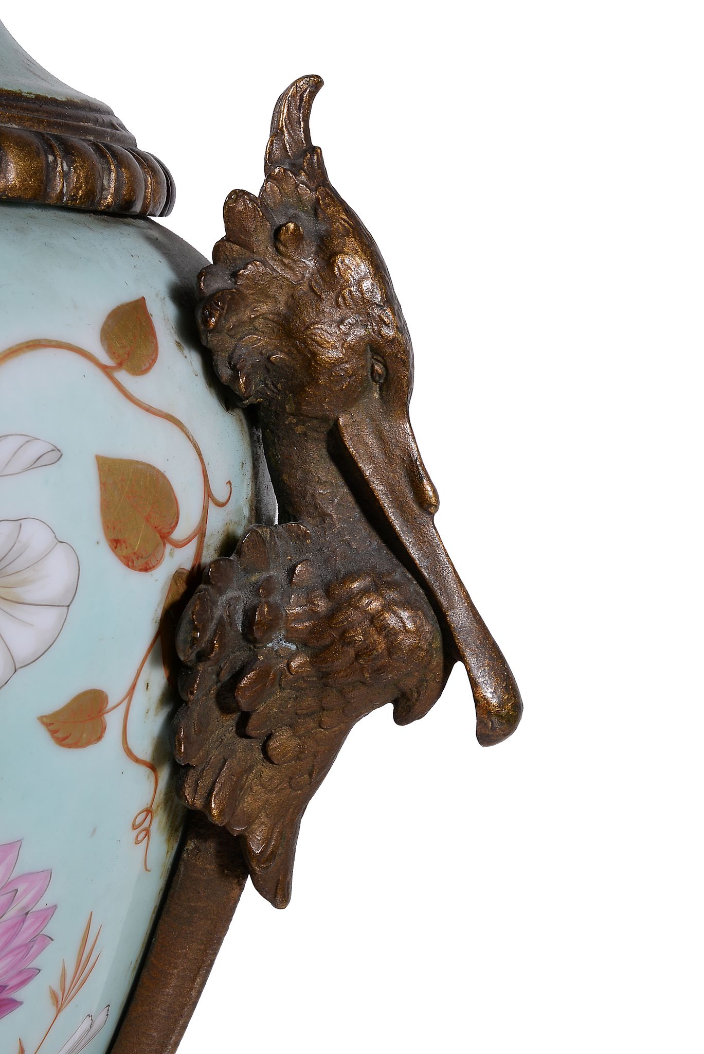 A French porcelain pale-blue-ground and gilt-metal-mounted lamp base in the aesthethic taste , late - Image 3 of 4