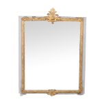 A French carved giltwood mirror , second half 18th century and later, on a painted grey rectangular
