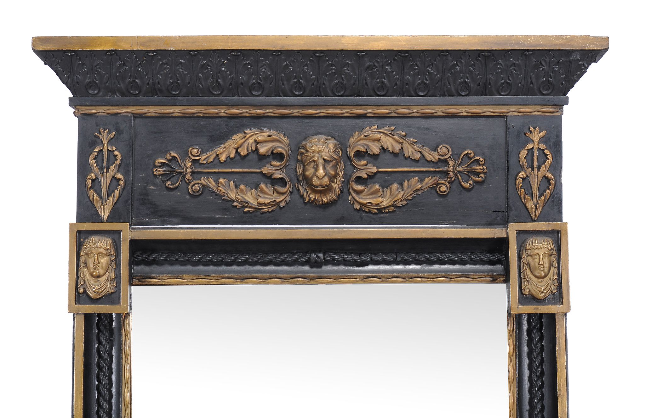 A continental ebonised and parcel gilt wall mirror , 20th century, in Egyptian revival taste, - Image 2 of 2