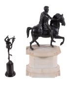 An Italian patinated bronze and marble mounted model of the Marcus Aurelius equestrian group, late