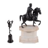 An Italian patinated bronze and marble mounted model of the Marcus Aurelius equestrian group, late