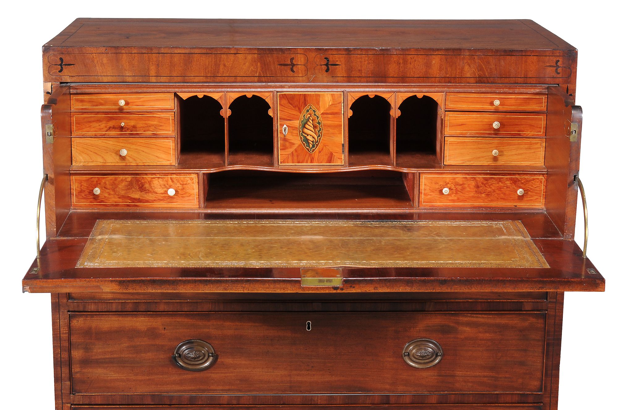 Ω A Regency mahogany and ebony strung secretaire chest of drawers, circa 1820, the secretaire drawer - Image 2 of 2