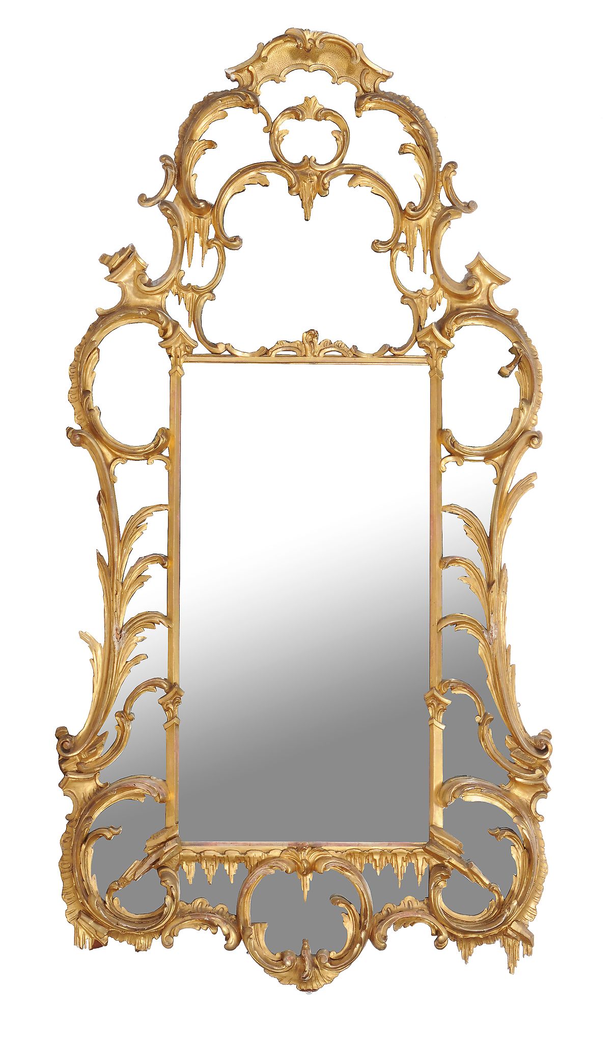 A carved giltwood and composition wall mirror in George III style , late 19th century, the