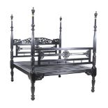 An Anglo-Indian ebonised hardwood double bed , 20th century, 221cm high, 220cm high, 188cm wide