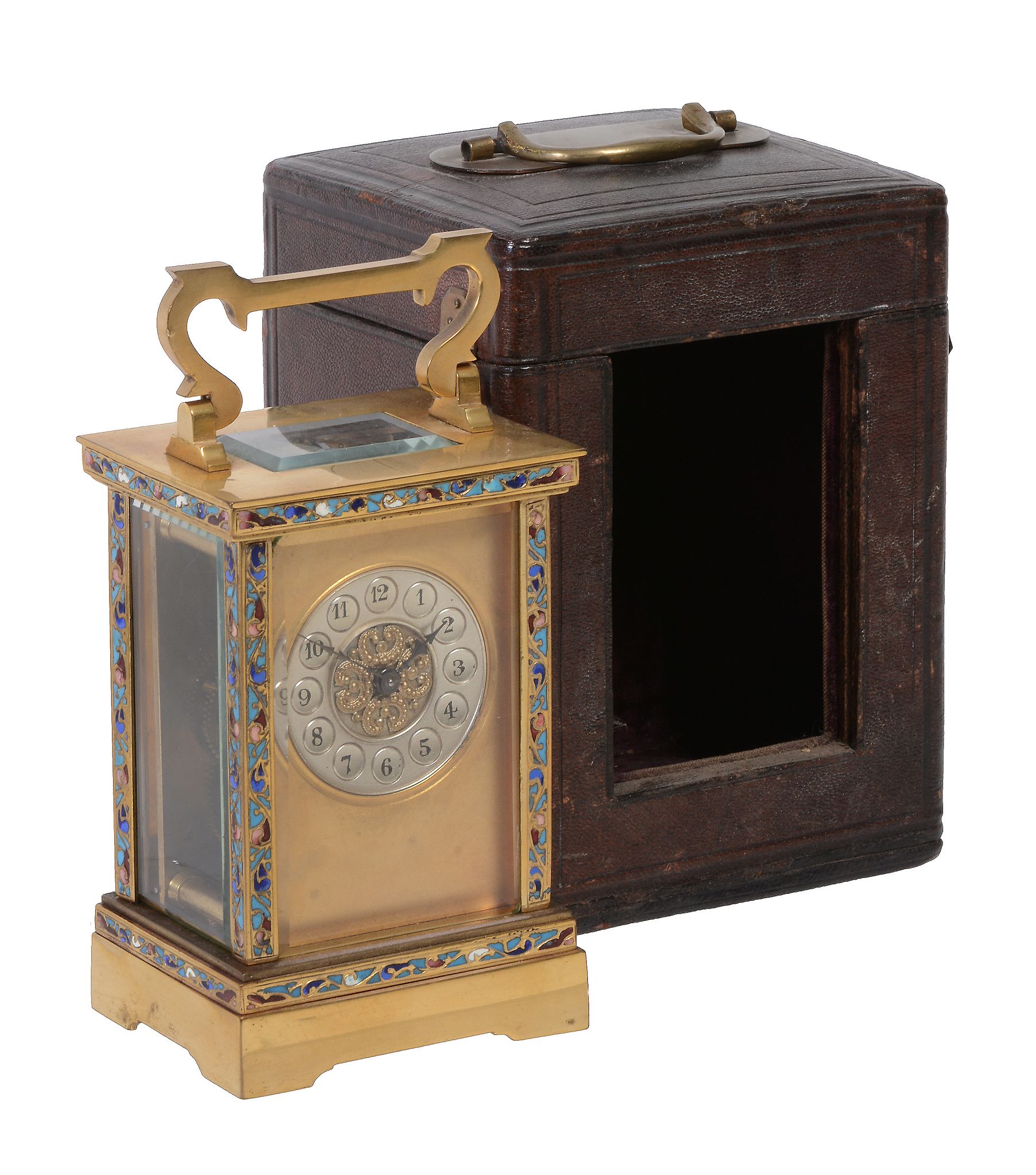 A French gilt brass and cloisonne enamel carriage timepiece, late 19th century, the eight-day - Image 2 of 2
