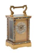 A French gilt brass and cloisonne enamel carriage timepiece, late 19th century, the eight-day