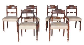 A harlequin set of mahogany dining chairs , circa 1820, to include two armchairs, together with a