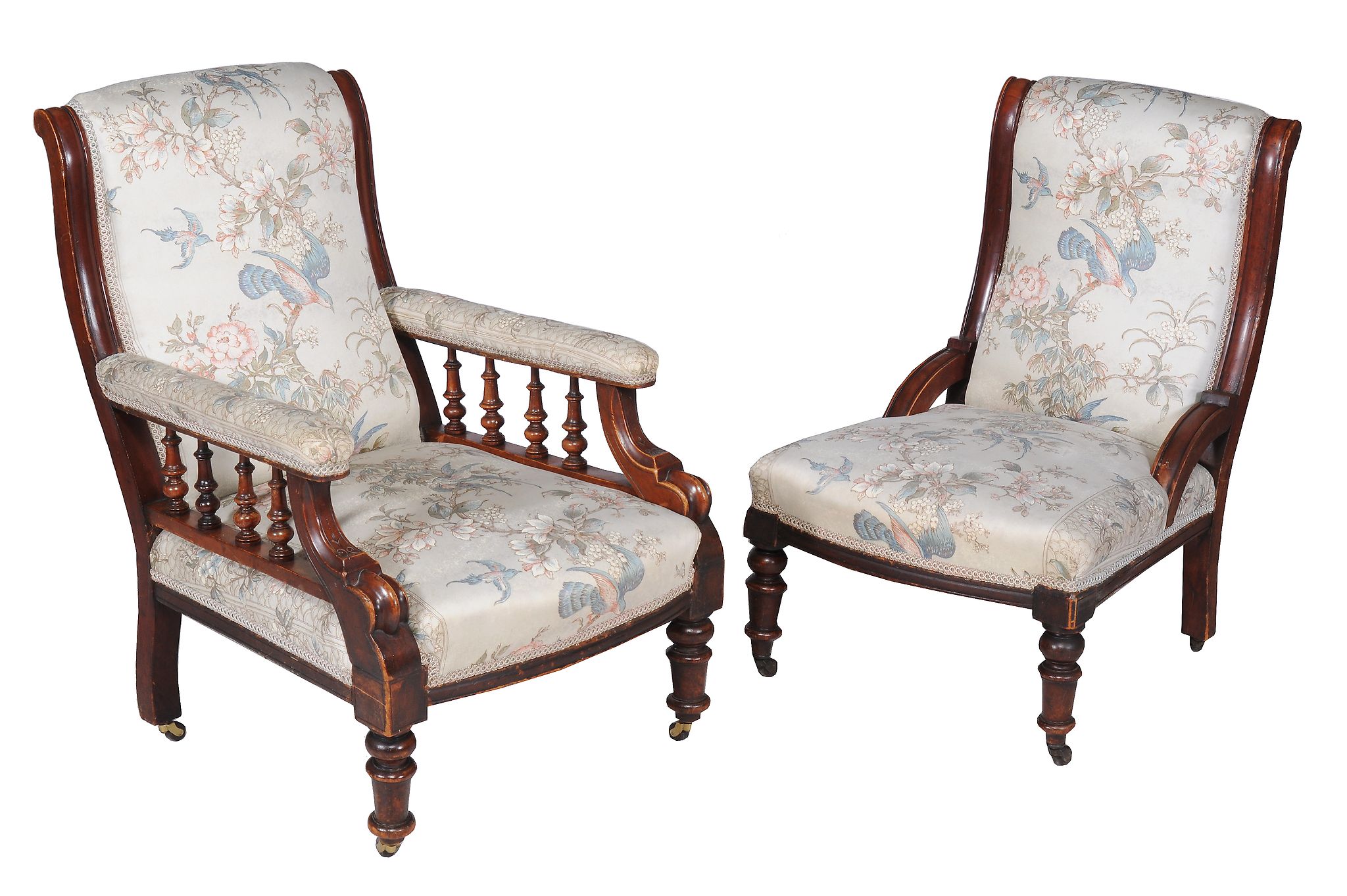 Two Victorian mahogany & upholstered salon chairs, of the same suite, circa 1860, A Victorian prie - Image 3 of 4
