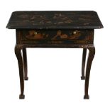 A George I black lacquer and chinoiserie decorated side table, circa 1720, decorated throughout