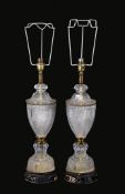 A pair of Continental, probably Italian cut glass, gilt metal and marble mounted table lamps, 20th