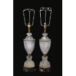 A pair of Continental, probably Italian cut glass, gilt metal and marble mounted table lamps, 20th