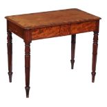 A George IV mahogany side table , circa 1825, with two blind frieze drawers, 75cm high, 92cm wide,