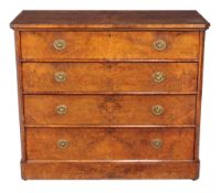 A Victorian burr walnut chest of drawers, in French taste, second half 19th century, the four long