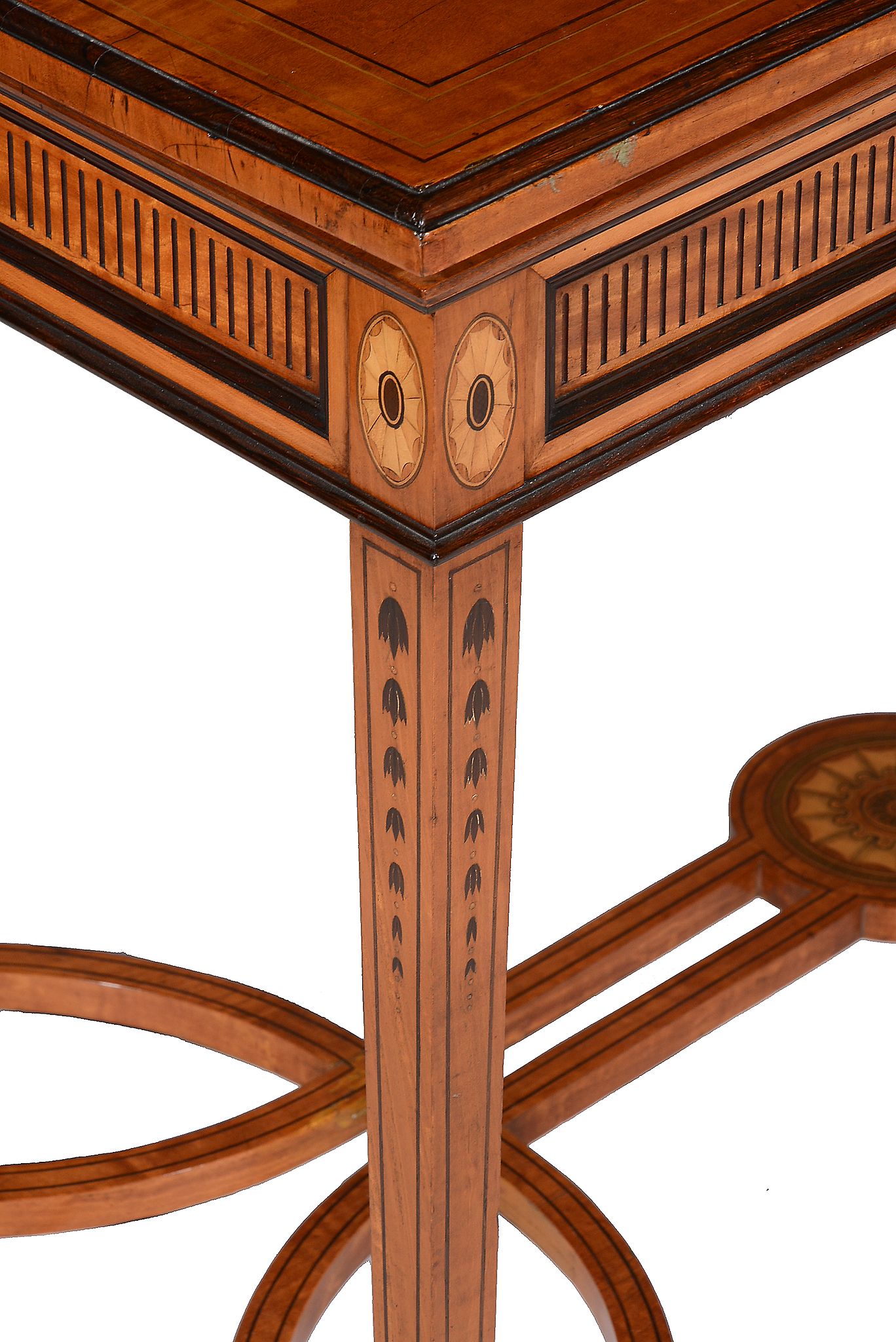 A Victorian satinwood and marquetry card table in the Aesthetic style by Gillows, circa 1900, the - Image 6 of 7
