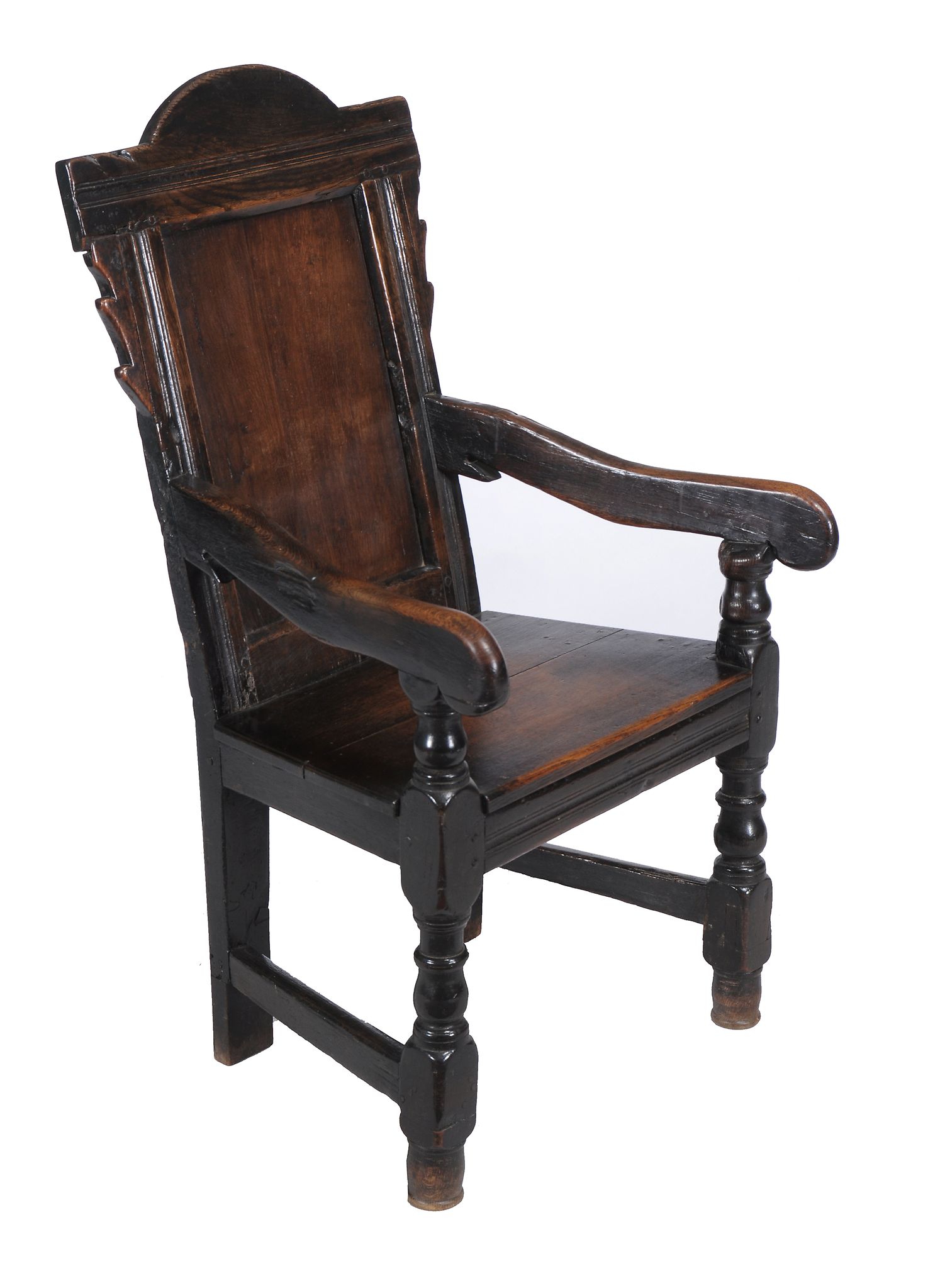 A Charles II panel back armchair, circa 1660, the arched panel back, above downswept arms and a - Image 2 of 3