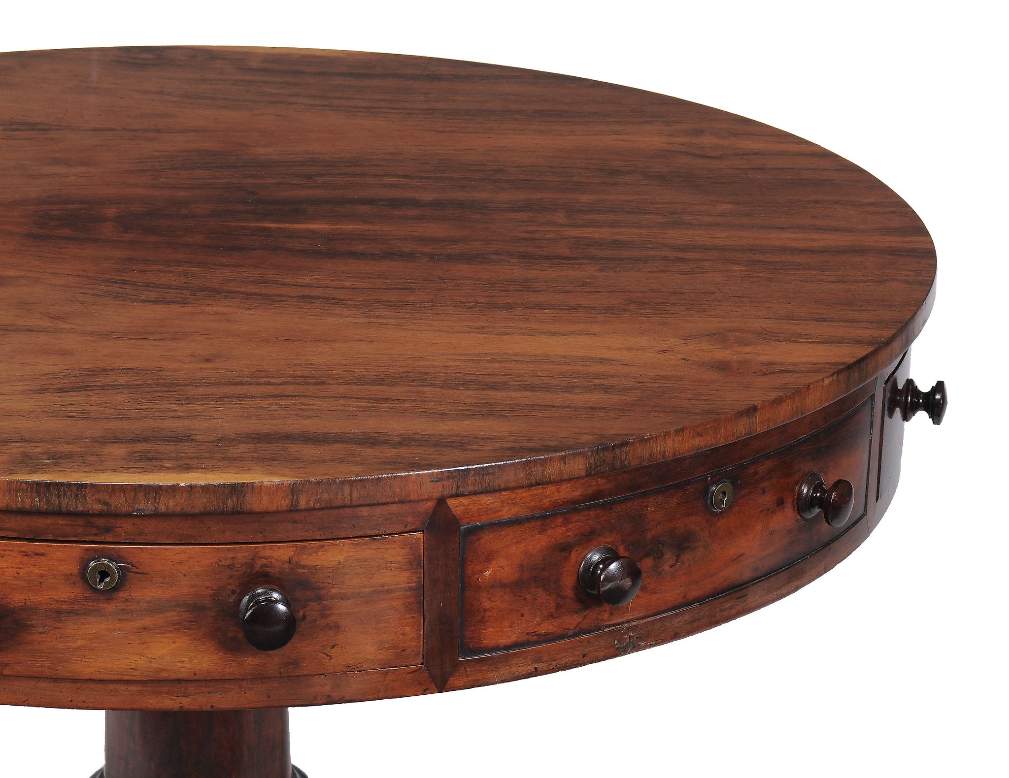 A George IV goncalo alves drum table , circa 1825, the frieze with four drawers interspersed with - Image 2 of 2