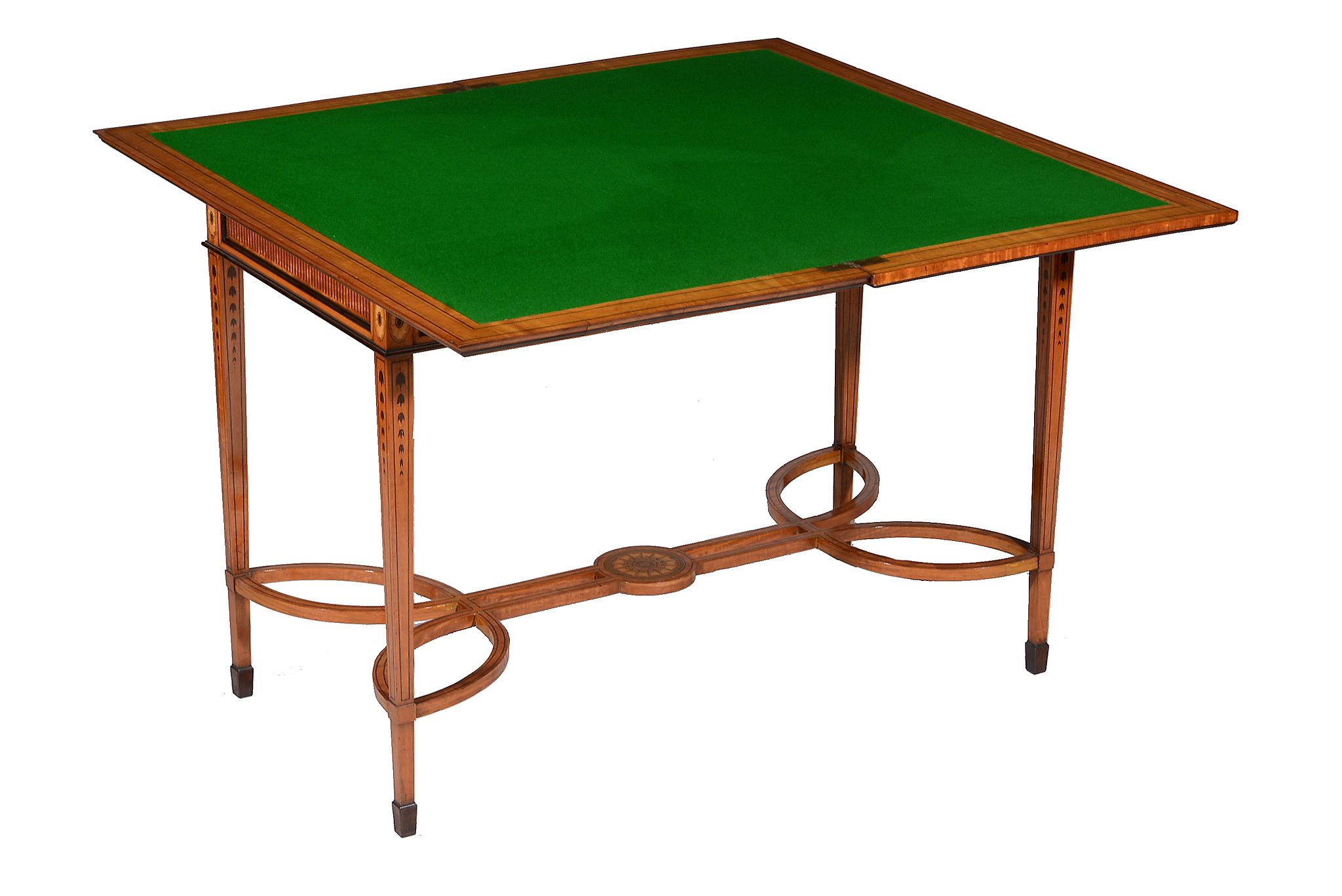 A Victorian satinwood and marquetry card table in the Aesthetic style by Gillows, circa 1900, the - Image 4 of 7