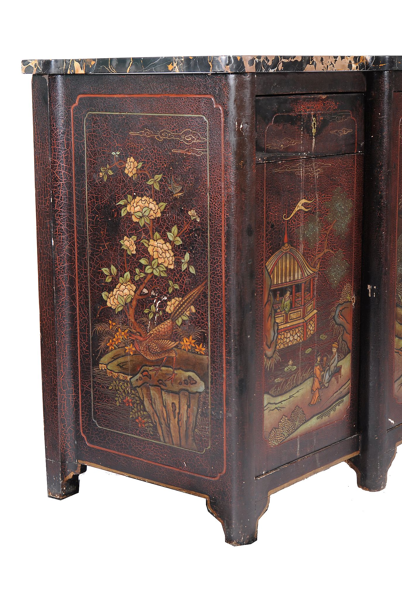 A coromandel lacquered and marble topped side cabinet, second quarter 20th century, the cabinet - Image 2 of 3