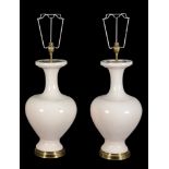 A pair of crackle glazed ceramic and gilt metal mounted vases fitted as table lamps, 20th century,