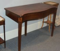 A mahogany and marquetry inlaid serpentine front side table, circa 1790 and later, now on three