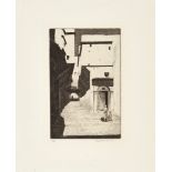 Gordon Warlow (1885-1942) a group of 4 cathedral facades and 3 Egyptian scenes, circa 1900 Etchings,
