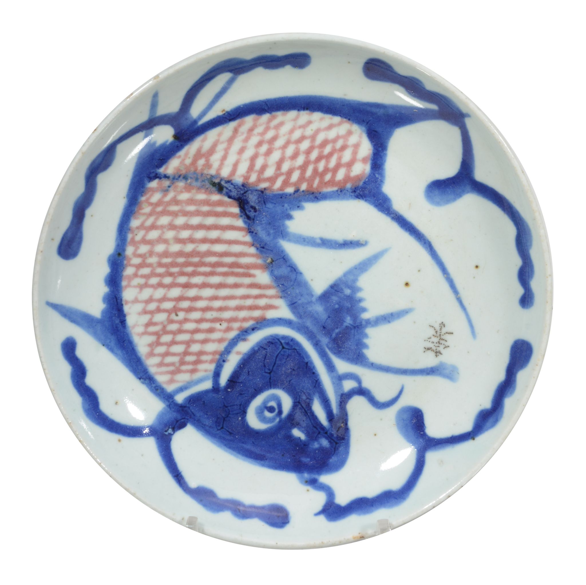 Three provincial Chinese blue and white fish plates, 19th century, painted with fished in blue and - Image 4 of 8