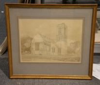 John Sell Cotman (1782-1842) North east view of the church of Harmonville near Caen Pencil and