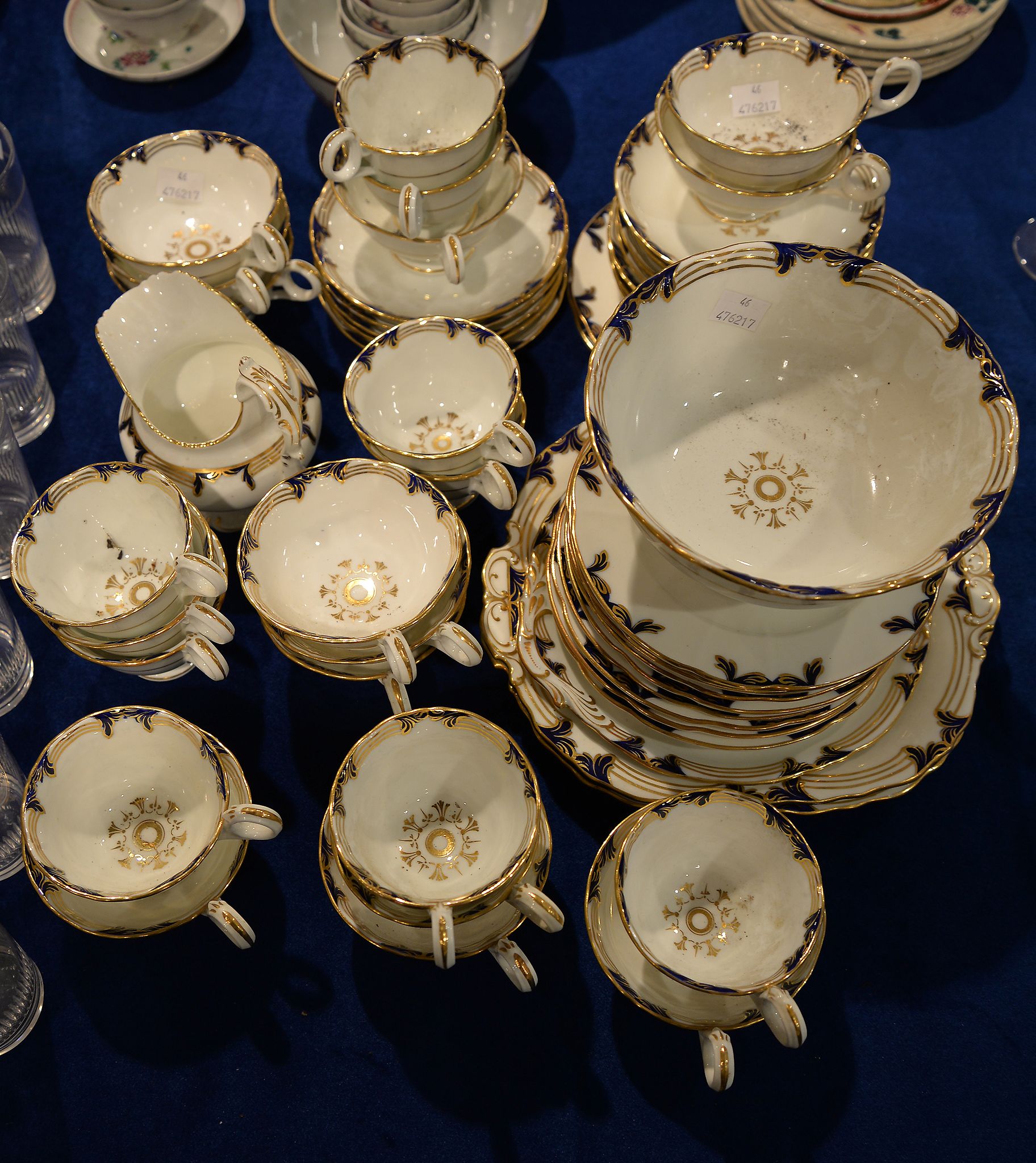 A mid-19th century Davenport blue and gilt bordered part tea and coffee service