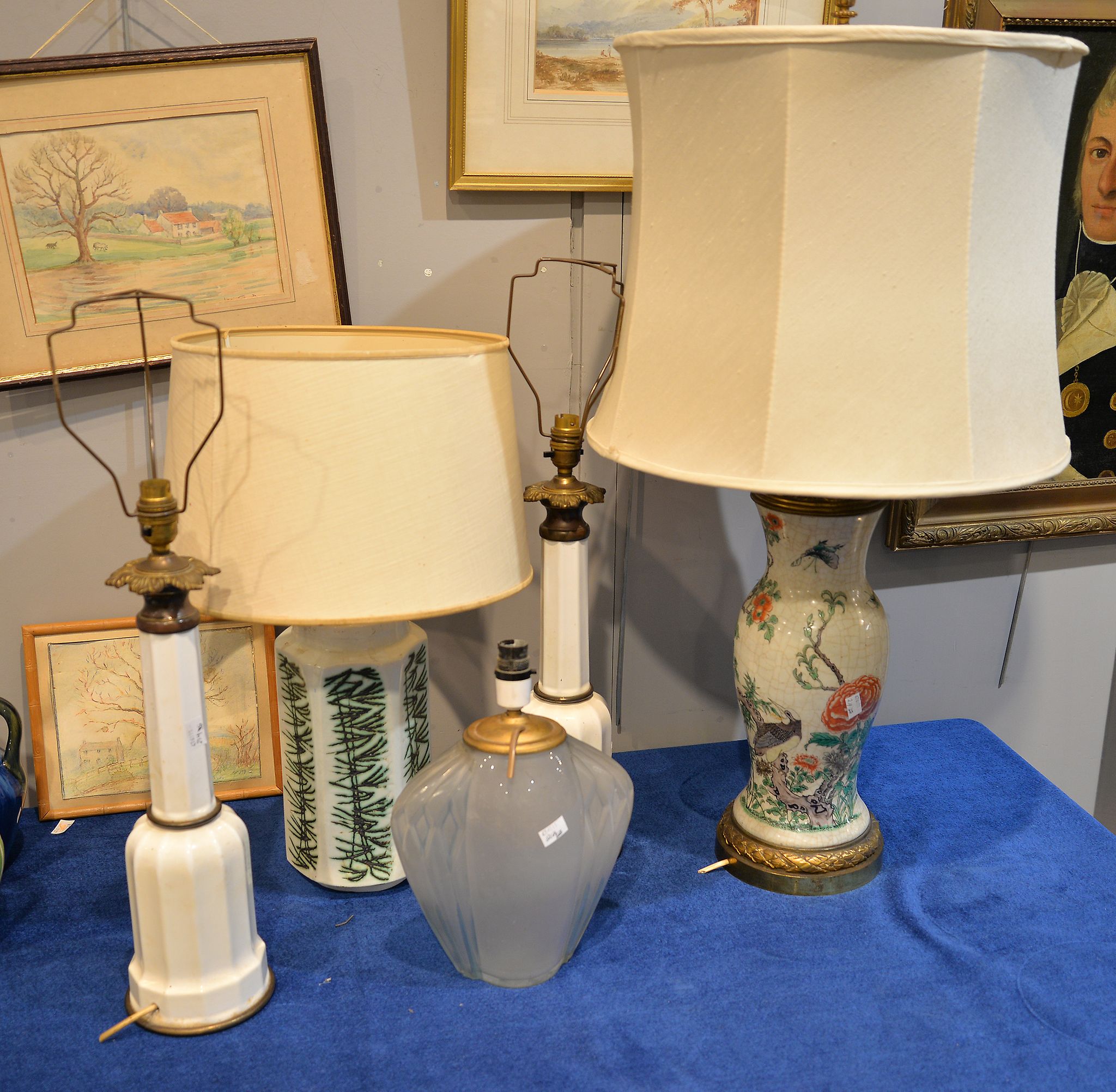 A Chinese crackle glazed and gilt metal mounted baluster vase, fitted for electricity as a lamp,