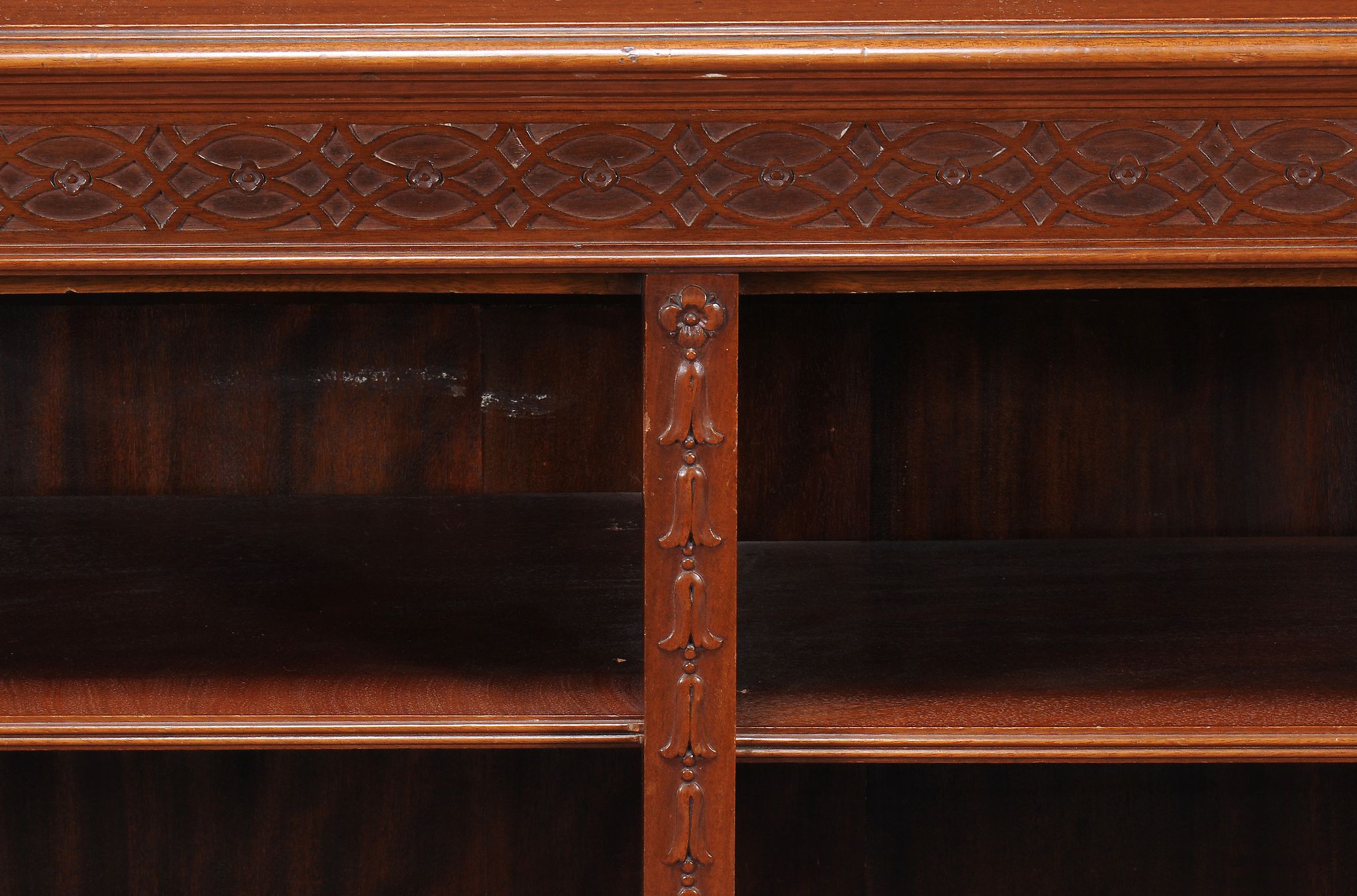 A mahogany open bookcase, 20th century , with two banks of adjustable shelves, 107cm high, 186cm - Image 2 of 2