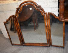 A walnut triptych mirror in George I style, circa 1930, 78cm high