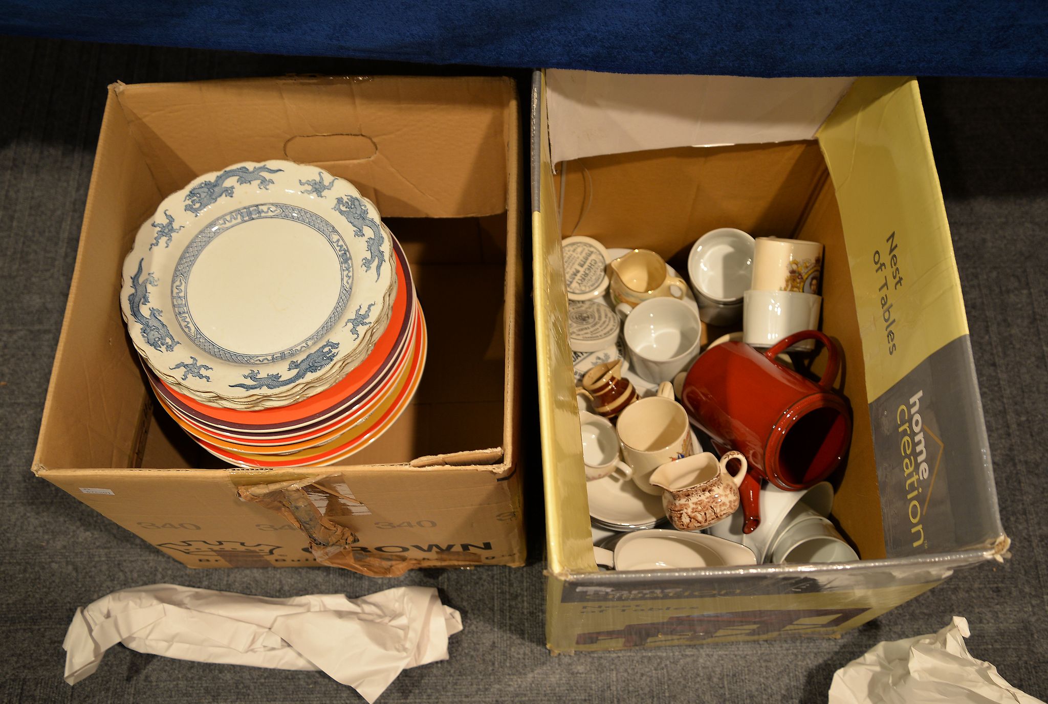 A Royal Doulton Aegean pattern part dinner service, four 19th century pot lids and other items (2