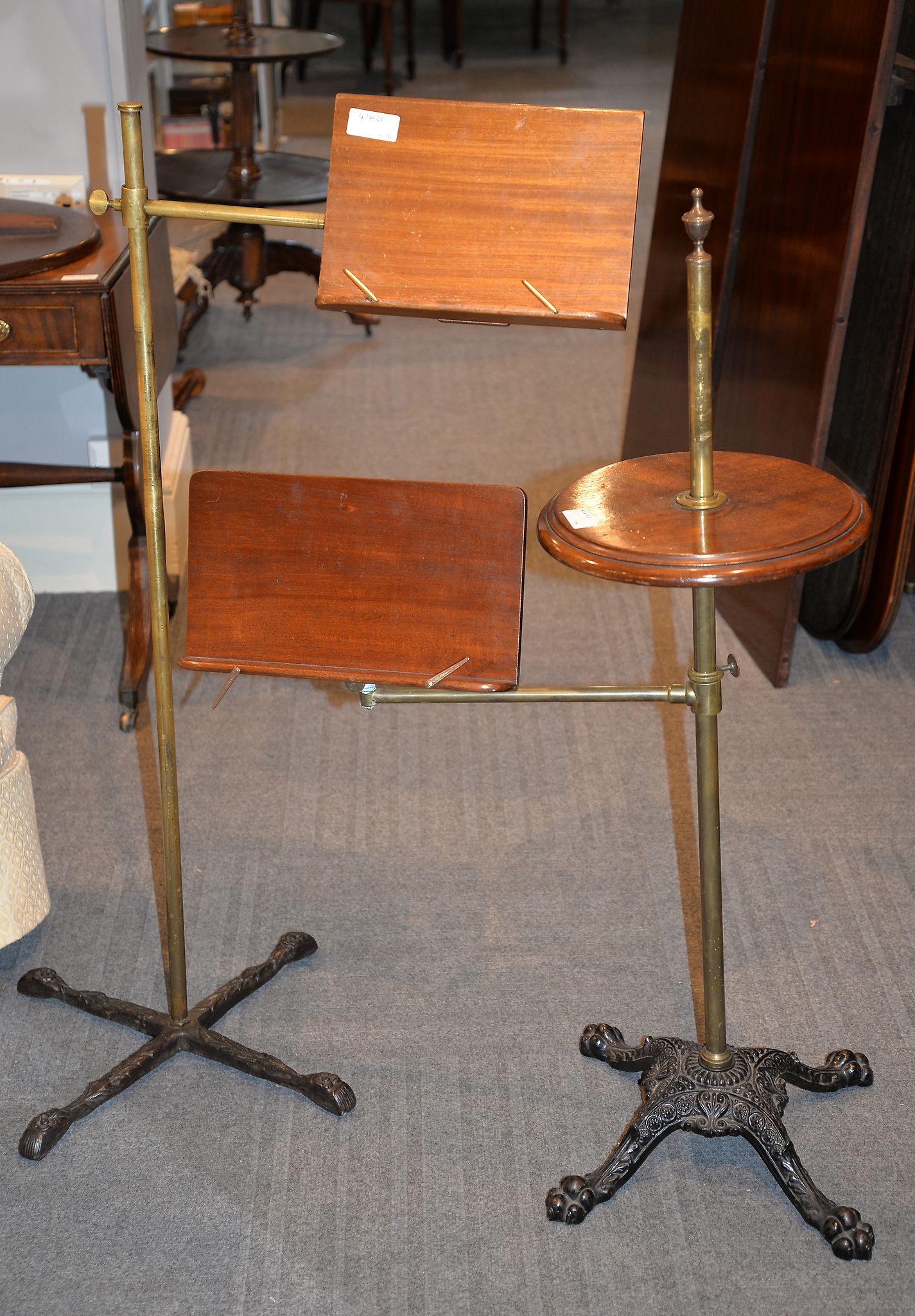 A Carter's patent reading table, with enamel label to rear, and another similar probably by the same