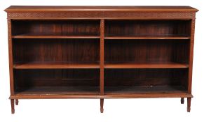 A mahogany open bookcase, 20th century , with two banks of adjustable shelves, 107cm high, 186cm