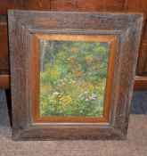 British School (20th century) Wild flower landscape Oil on card Indistinctly signed and inscribed,