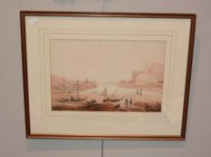 English school, 19th century River landscape Watercolour 24 x 36cm. (9 1/2 x 14in.)