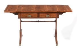 A yew and pollard oak banded sofa table , 19th century, of small proportion, 68cm high, 117cm