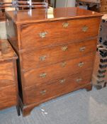 A George III mahogany secretaire chest, the top drawer enclosing an arrangement of pigeonholes and
