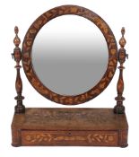 A Dutch walnut and marquetry inlaid toilet mirror, second quarter 19th century, inlaid with trailing