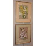 Jane Horton Studies of Narcissus, pussy willow, and Fox-gloves (digitalis) Watercolours, a pair Both