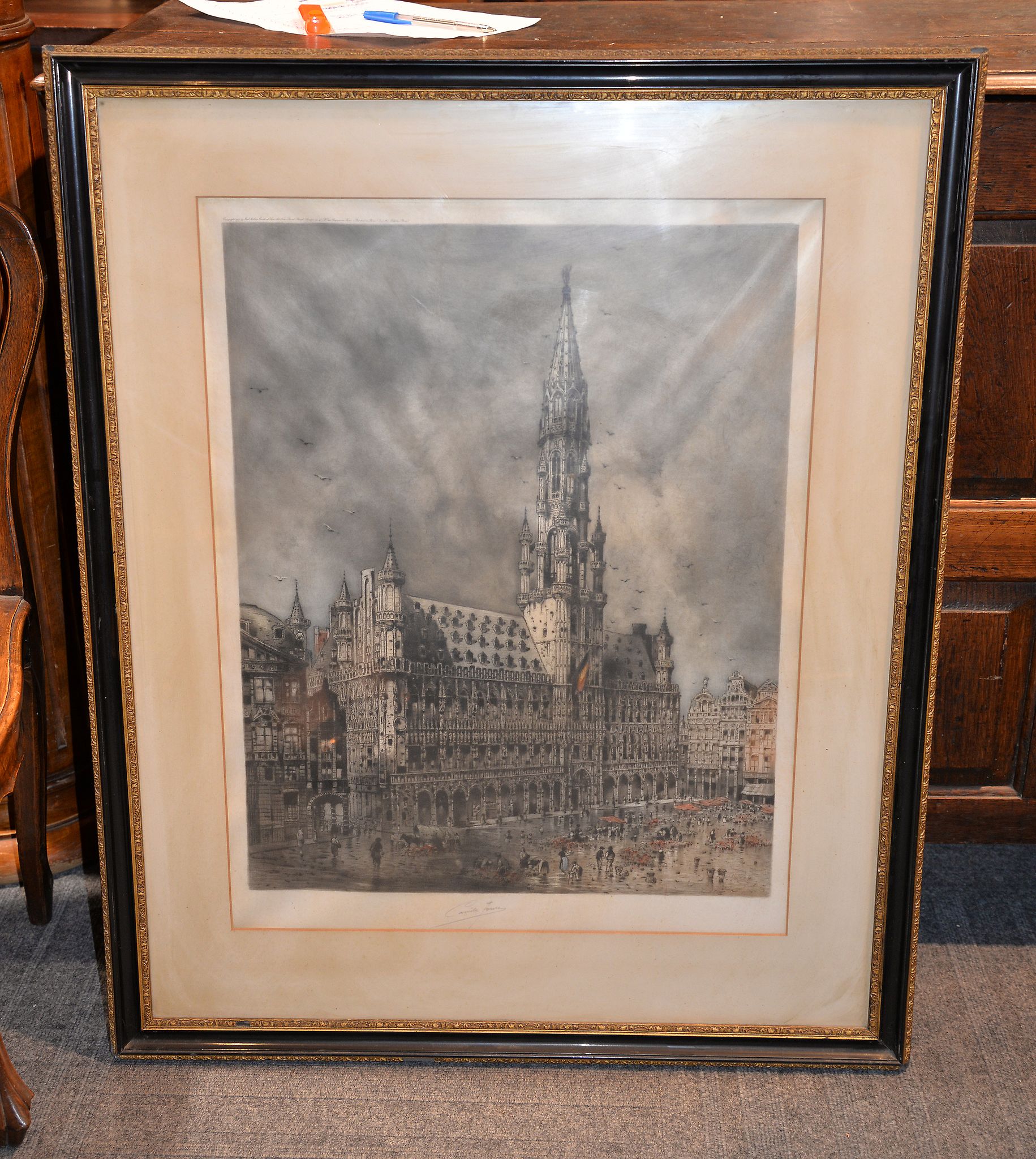 Alphege Brewer (20th century) The Hotel de Ville, Arras Colour etching Signed and titled in pencil