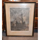 Alphege Brewer (20th century) The Hotel de Ville, Arras Colour etching Signed and titled in pencil