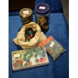 Military buttons, glass marbles, etc.