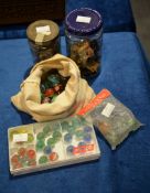 Military buttons, glass marbles, etc.