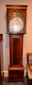 A mahogany and inlaid longcase clock, the 13 1/2inch painted and arched dial with Britannia within