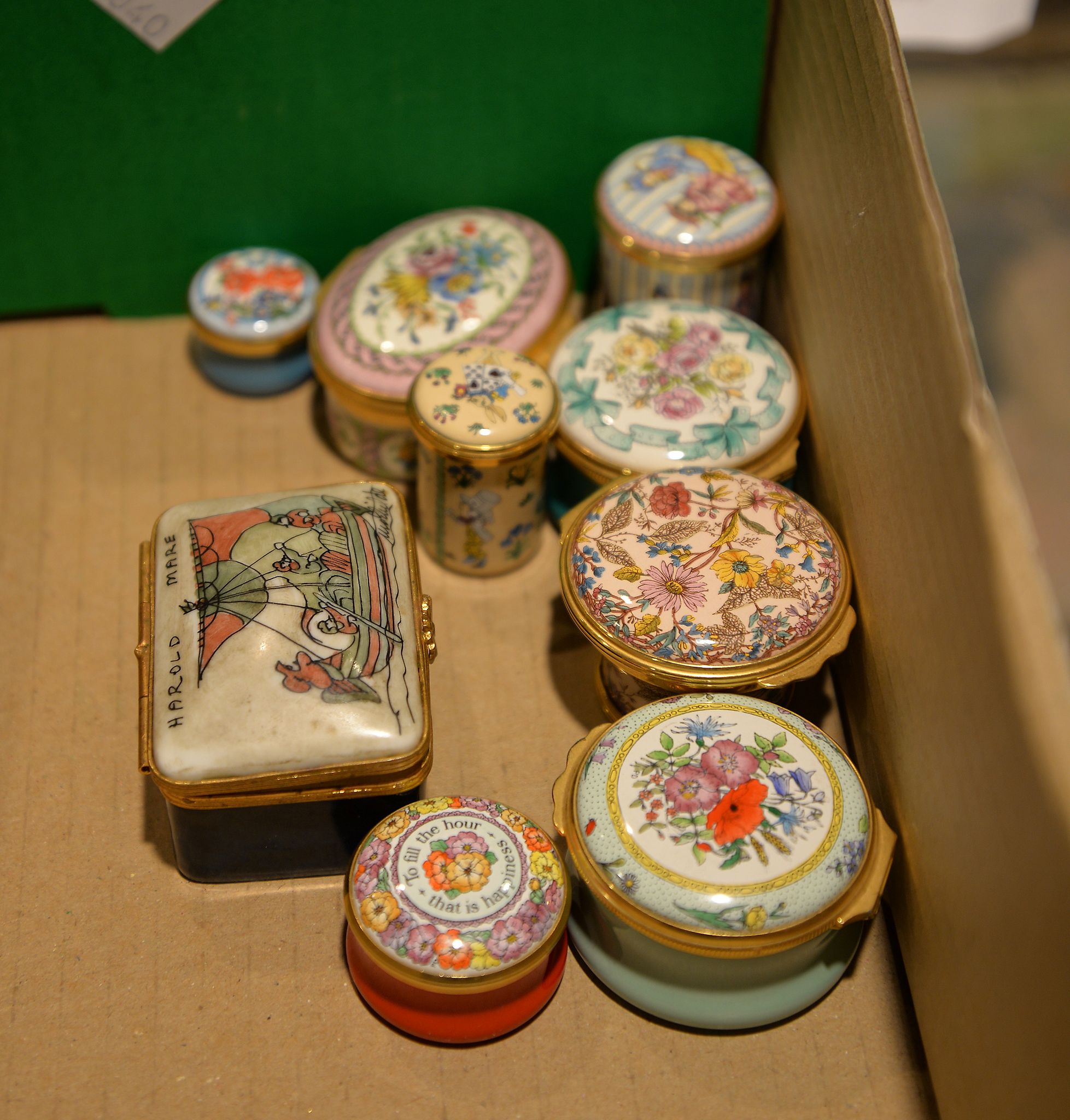 Eight Halcyon Days enamel boxes and a Limoges box