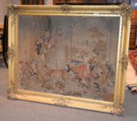 A large gilt-framed Victorian needlework panel, 133cm x 166cm overall